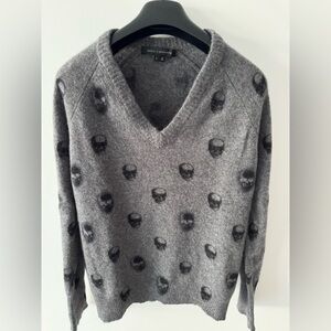 Skull Cashmere Riley Skull V-Neck Cashmere Sweater in Grey S Excellent Condition
